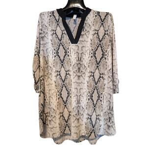 Honeyme Snakeskin Print V Neck Blouse Women Size Medium Classic Dress Casual